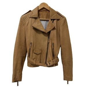 Massimo Dutti tan lambs leather biker jacket size M